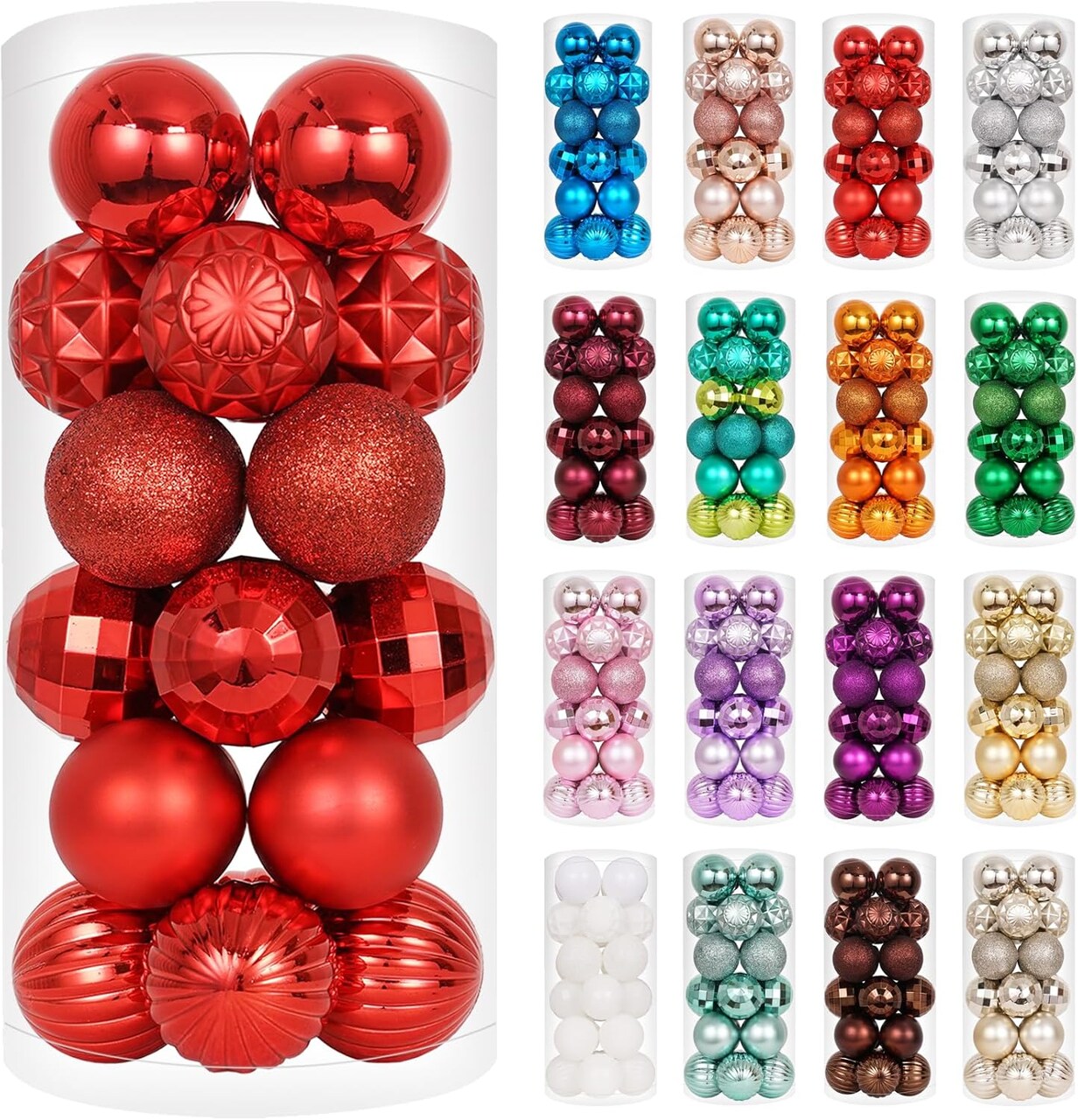 24ct Christmas Ornaments Shatterproof Christmas Ball Ornaments Set (1.57'', Red)